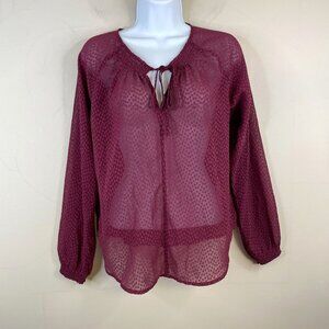 Banana Republic Womens SHEER FAIRY GRUNGE Top Size XS Burgundy Peasant Feminine